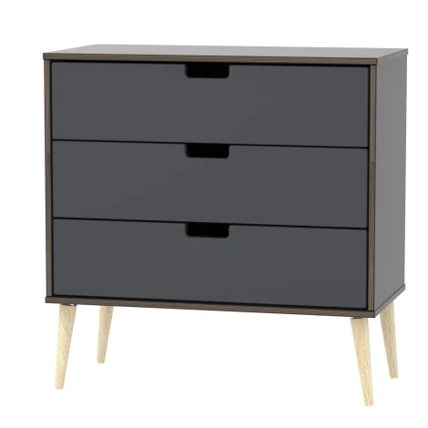 SH010-GB-A - Shanghai - Graphite 3 Drawer Chest - Natural Wood Legs