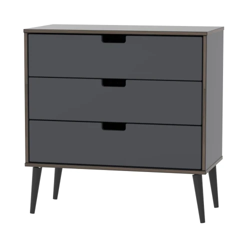 SH010-GB-B - Shanghai - Graphite 3 Drawer Chest - Black Wood Legs