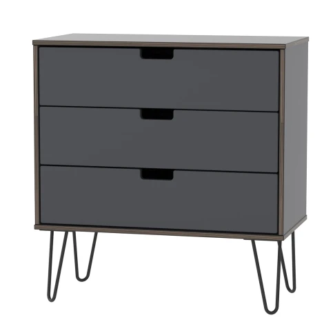 SH010-GB-C - Shanghai - Graphite 3 Drawer Chest - Black hairpin legs
