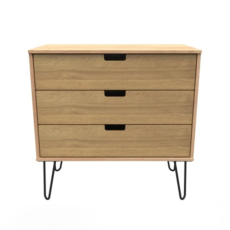 SH010-RO-C - Shanghai - Rivera Oak 3 Drawer Chest - Black Hairpin Legs