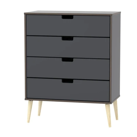 SH011-GB-A - Shanghai - Graphite 4 Drawer Chest - Natural Wood Legs