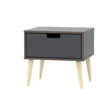 SH016-GB-A - Shanghai - Graphite 1 Drawer Locker - Natural Wood Legs