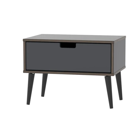 SH022-GB-B - Shanghai - Graphite 1 Drawer Midi Chest - Black Wood Legs
