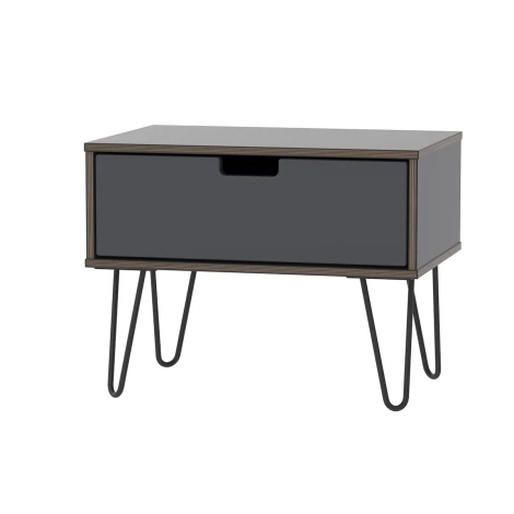 SH022-GB-C - Shanghai - Graphite 1 Drawer Midi Chest - Black hairpin legs