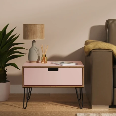 SH022-KP-C - Shanghai - Kobe Pink 1 Drawer Midi Chest - Black Hairpin Legs