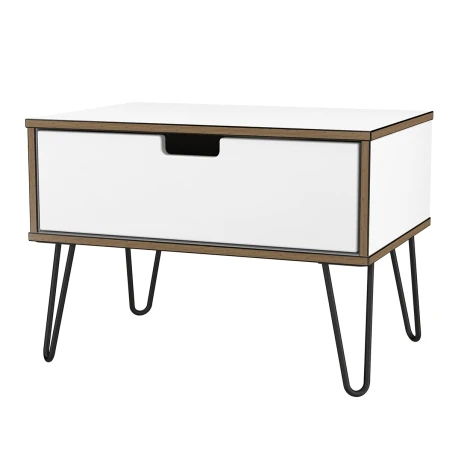 SH022-WM-C - Shanghai - White Matt 1 Drawer Midi Chest - Black Hairpin Legs