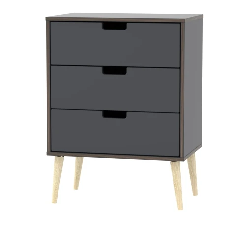 SH023-GB-A - Shanghai - Graphite 3 Drawer Midi Chest - Natural Wood Legs