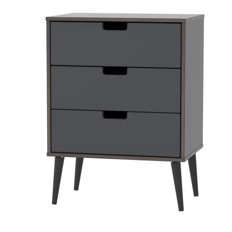 SH023-GB-B - Shanghai - Graphite 3 Drawer Midi Chest - Black Wood Legs