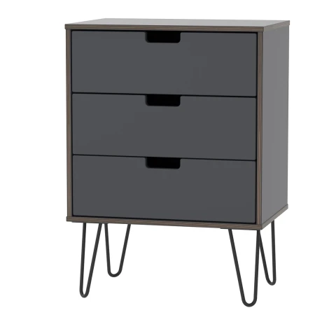 SH023-GB-C - Shanghai - Graphite 3 Drawer Midi Chest - Black hairpin legs