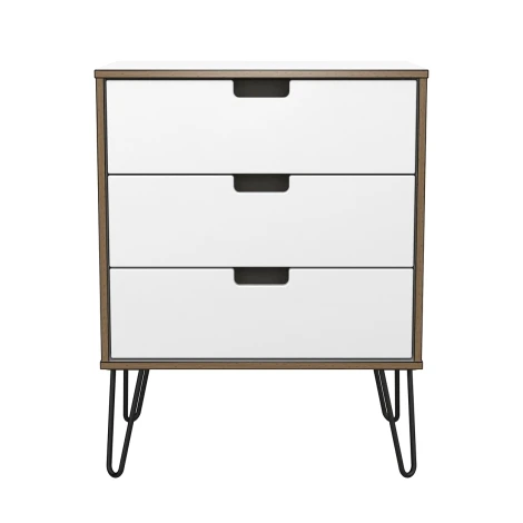 SH023-WM-C - Shanghai - White Matt 3 Drawer Midi Chest - Black Hairpin Legs