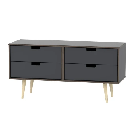 SH036-GB-A - Shanghai - Graphite 4 Drawer Bed Box - Natural Wood Legs