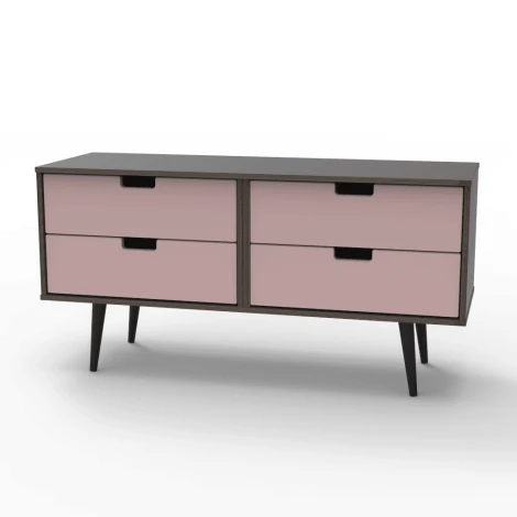 SH036-KPGB-B - Shanghai - Kobe Pink Graphite 4 Drawer Bed Box - Black Wood Legs