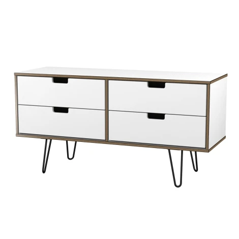 SH036-WM-C - Shanghai - White Matt 4 Drawer Bed Box - Black Hairpin Legs