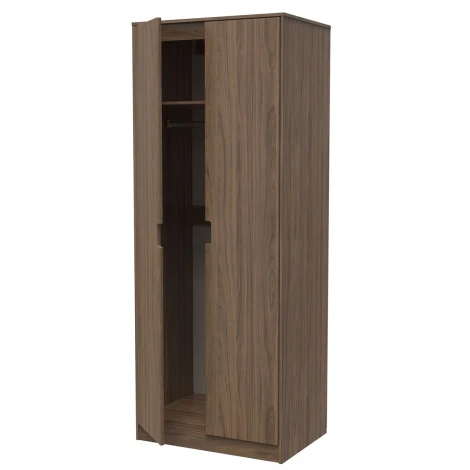 SH080-CW-A - Shanghai - Carini Walnut  2 Door Wardrobe - Natural Wood Legs