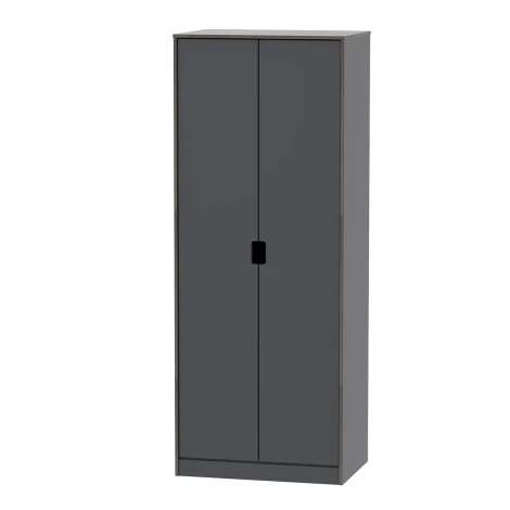 SH080-GB-B - Shanghai - Graphite 2 Door Wardrobe - Black Wood Legs