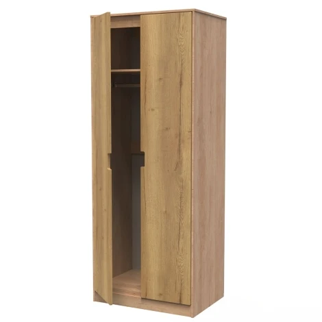 SH080-RO-B - Shanghai - Rivera Oak 2 Door Wardrobe - Black Wood Legs
