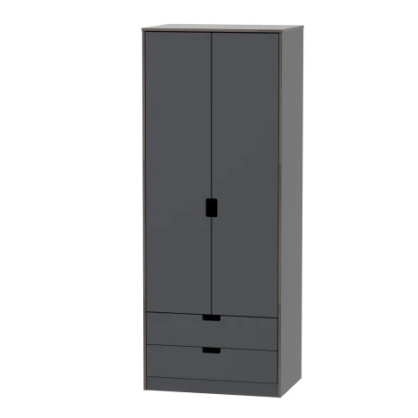 SH081-GB-B - Shanghai - Graphite 2 Drawer Wardrobe - Black Wood Legs