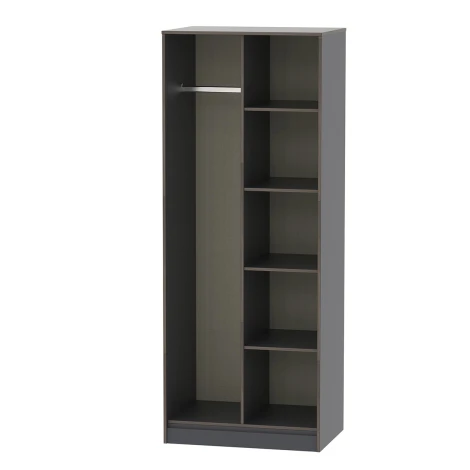 SH084-GB-B - Shanghai - Graphite Open Shelf Wardrobe - Black Wood Legs
