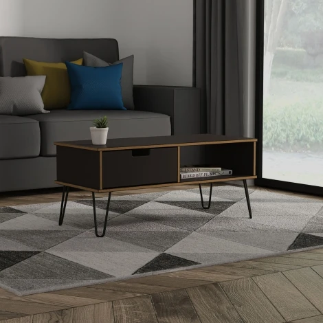 SH231-GB-C - Shanghai - Graphite 1 Drawer Coffee Table - Black Hairpin Leg