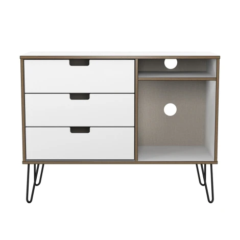 SH246-WM-C - Shanghai - White Matt 3 Drawer TV Unit - Black Hairpin Legs