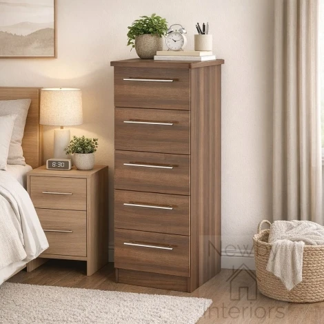 Sherwood 5 Drawer Tall Boy Chest / Locker Noche Walnut