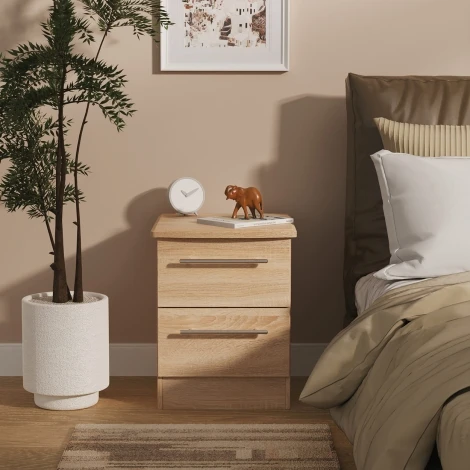 SHE005-BO - Sherwood - 2 Drawer Bedside Cabinet - Bardolino Oak Finish