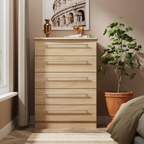 SHE012-BO - Sherwood - Chest of 5 Drawer - Bardolino Oak Finish