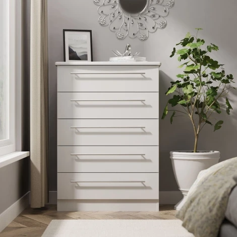 SHE012-GM - Sherwood - Chest of 5 Drawer - Grey Matt Finish