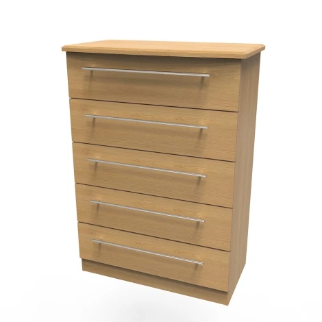 SHE012-O - Sherwood - Chest of 5 Drawer - Modern Oak Finish