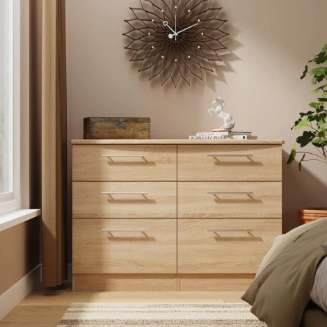 SHE015-BO - Sherwood - Midi Chest of 6 Drawers - Bardolino Oak Finish
