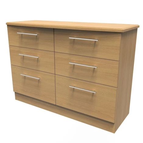 SHE015-O - Sherwood - Midi Chest of 6 Drawers - Modern Oak Finish
