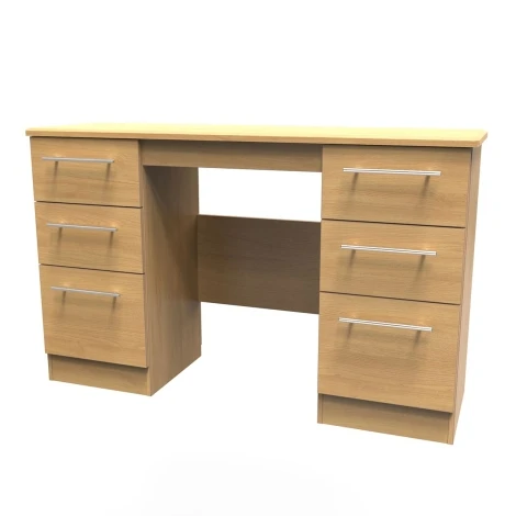 SHE030-O - Sherwood - Kneehole Double Pedestal Dressing Table / Vanity Table / Desk - Modern Oak Finish