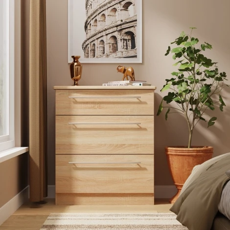 SHE049-BO - Sherwood - Chest of 3 Deep Drawers - Bardolino Oak Finish