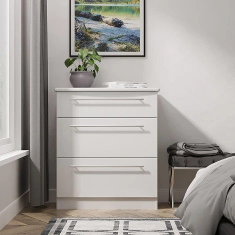 SHE049-GM - Sherwood - Chest of 3 Deep Drawers - Grey Matt Finish