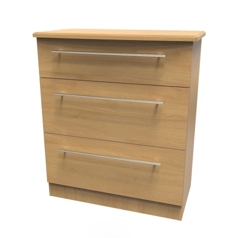 SHE049-O - Sherwood - Chest of 3 Deep Drawers - Modern Oak Finish