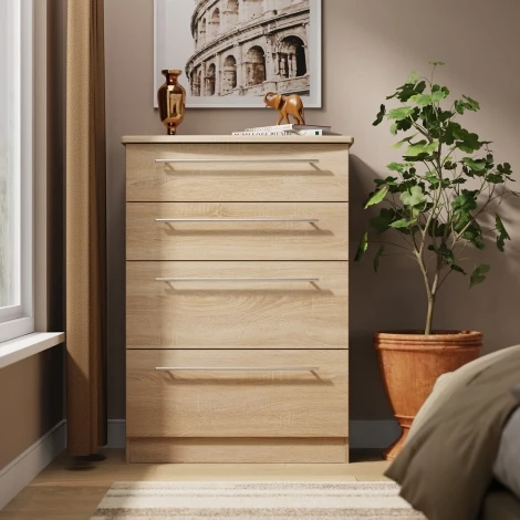 SHE050-BO - Sherwood - Chest of 4 Deep Drawers - Bardolino Oak Finish