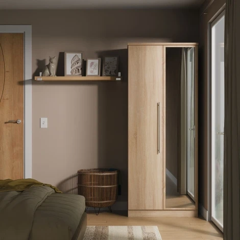 SHE057-BO - Sherwood - 2 Door Double Mirror Wardrobe - Bardolino Oak Finish