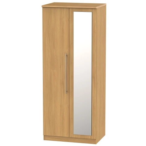 SHE057-O - Sherwood - 2 Door Double Mirror Wardrobe - Modern Oak Finish