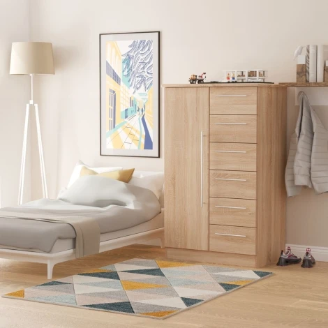 SHE059-BO - Sherwood - 1 Door 6 Drawer Childs Wardrobe - Bardolino Oak Finish