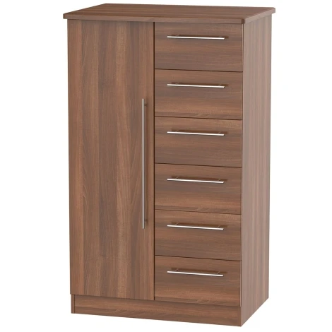 Sherwood - 1 Door 6 Drawer Childs Wardrobe - Noche Walnut Finish