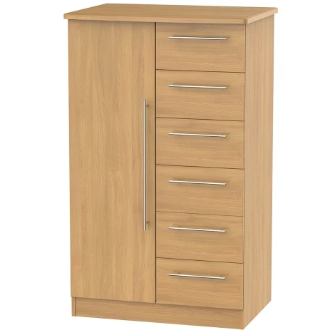 SHE059-O - Sherwood - 1 Door 6 Drawer Childs Wardrobe - Modern Oak Finish