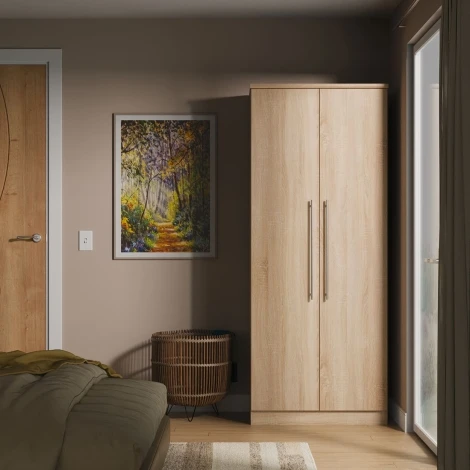 SHE060-BO - Sherwood - 2 Door Double Plain Wardrobe - Bardolino Oak Finish