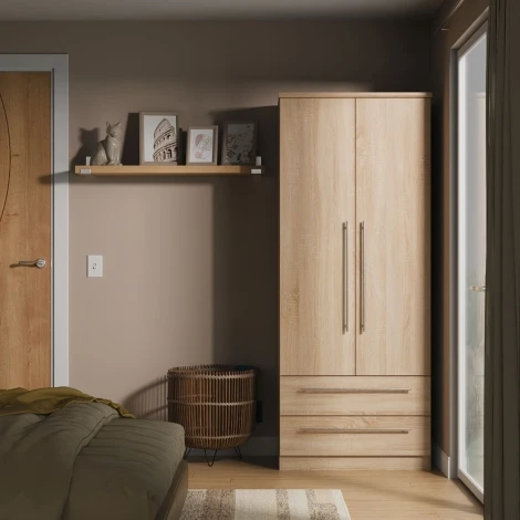 SHE061-BO - Sherwood - 2 Door 2 Drawer Double Plain Wardrobe - Bardolino Oak Finish