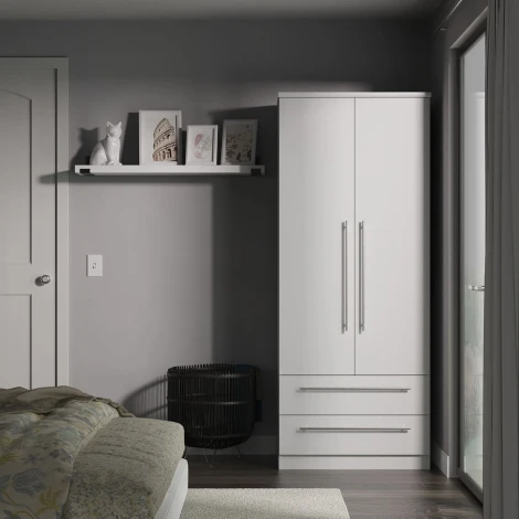 SHE061-GM - Sherwood - 2 Door 2 Drawer Double Plain Wardrobe - Grey Matt Finish
