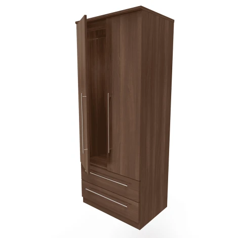 SHE061-N - Sherwood - 2 Door 2 Drawer Double Plain Wardrobe - Noche Walnut Finish