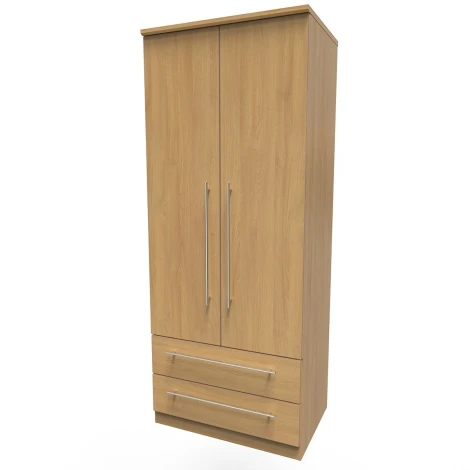 SHE061-O - Sherwood - 2 Door 2 Drawer Double Plain Wardrobe - Modern Oak Finish