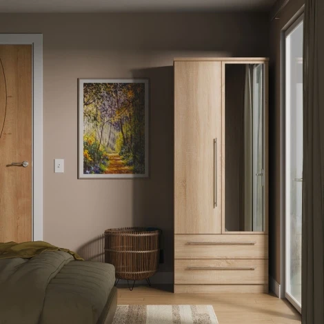 SHE062-BO - Sherwood - 2 Door 2 Drawer Double Mirrored Wardrobe - Bardolino Oak Finish