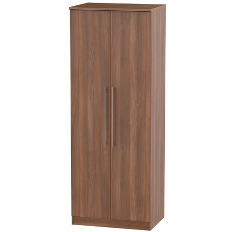 SHE080-N - Sherwood - 2 Door Double Tall Plain Wardrobe - Noche Walnut Finish
