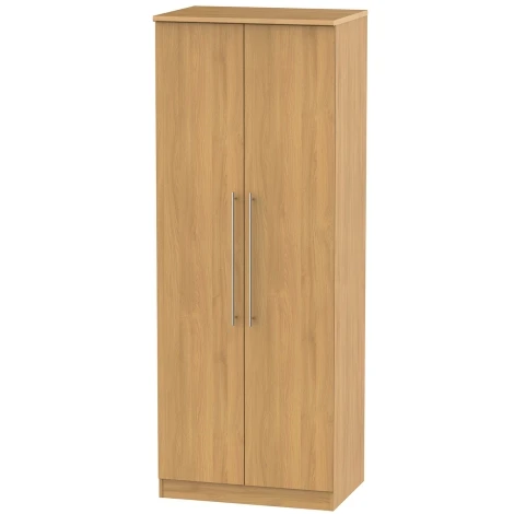 SHE080-O - Sherwood - 2 Door Double Tall Plain Wardrobe - Modern Oak Finish