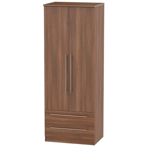 SHE081-N - Sherwood - 2 Door 2 Drawer Double Tall Plain Wardrobe - Noche Walnut Finish